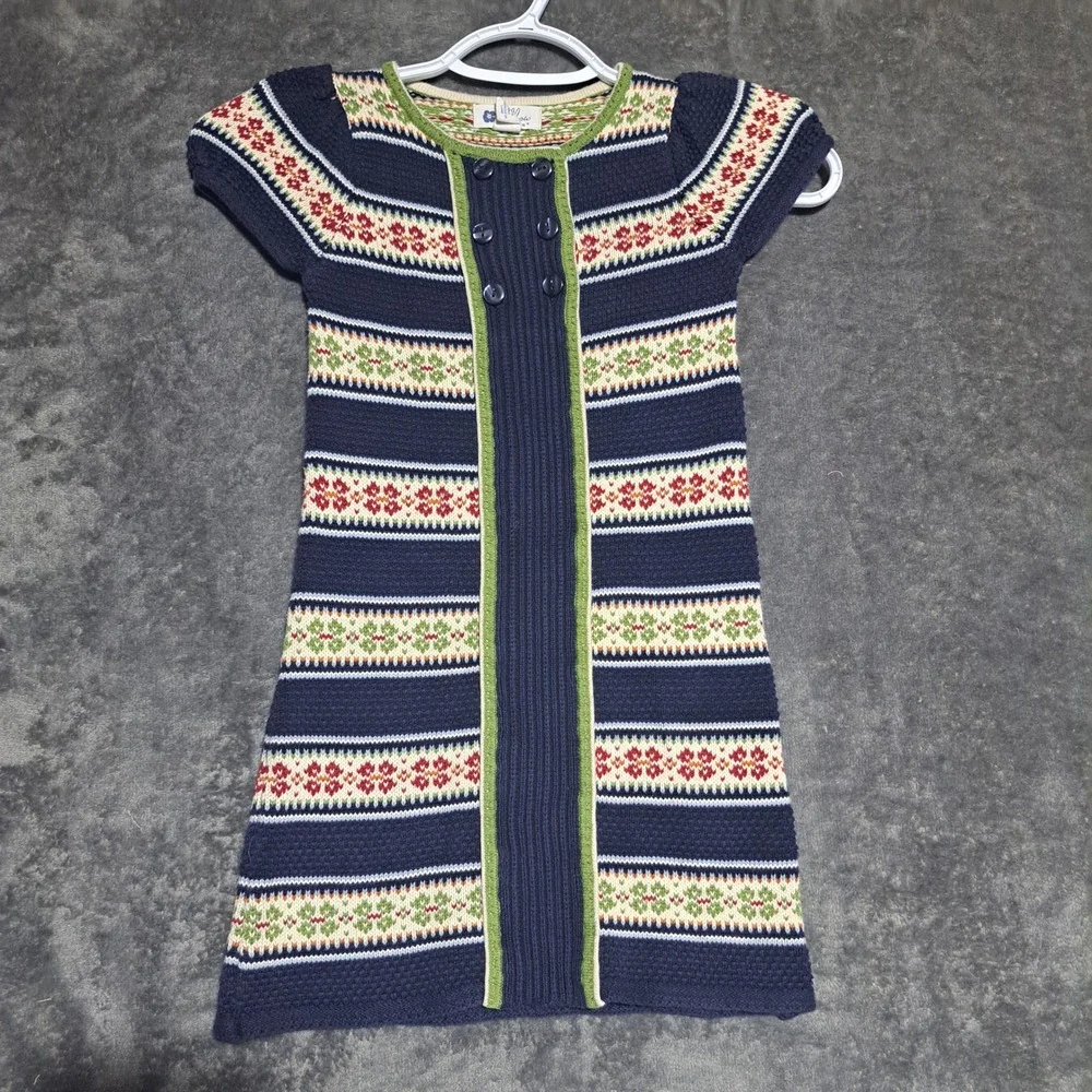 Willow Blossom Girls 5T Navy Fair Isle Knit Sweater Dress Boho Cottagecore Boho